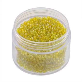 Rocailles, 20g, rund, 2mm, gelb transparent rainbow zitronengelb transparent rainbow