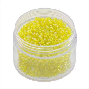 Rocailles, 20g, rund, 1,5mm, gelb transparent rainbow zitronengelb transparent rainbow