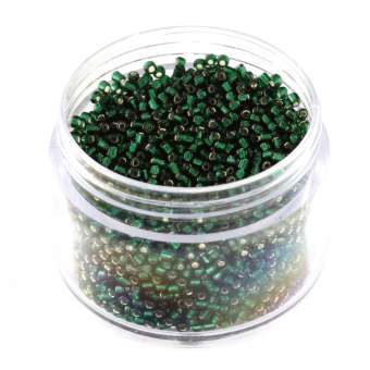 Rocailles, 20g, rund, 1,5mm, dunkel grün silverline dunkel grün silverline
