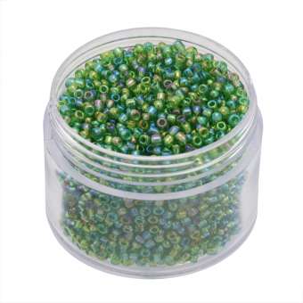 Rocailles, 20g, rund, 1,5mm, grasgrün transparent rainbow grasgrün transparent rainbow