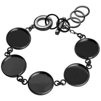 Armband für Ø fünf 16 mm große Cabochons, schwarz silberfarben schwarz silber