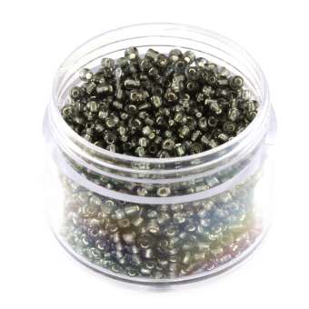 Rocailles, 20g, rund, 2mm, grau-braun silverline grau-braun silverline