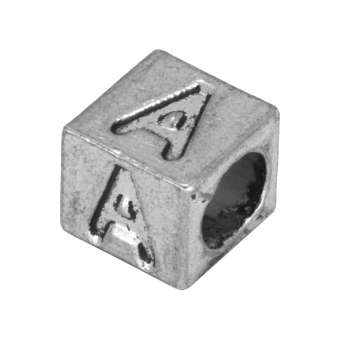Buchstabenperle "A", Würfel, metall, silberfarben Buchstabenperle "A", Würfel, metall, silberfarben