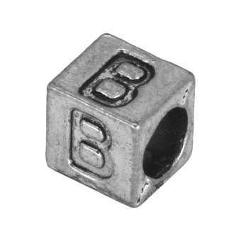 Buchstabenperle "B", Würfel, metall, silberfarben Buchstabenperle "B", Würfel, metall, silberfarben
