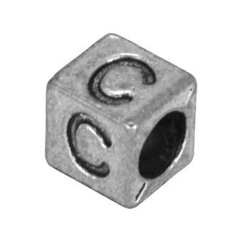 Buchstabenperle "C", Würfel, metall, silberfarben Buchstabenperle "C", Würfel, metall, silberfarben