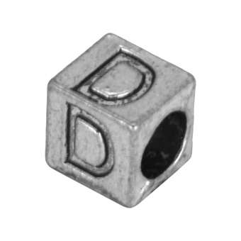 Buchstabenperle "D", Würfel, metall, silberfarben Buchstabenperle "D", Würfel, metall, silberfarben