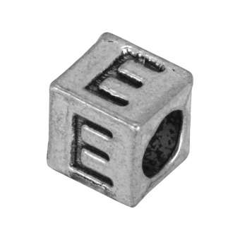 Buchstabenperle "E", Würfel, metall, silberfarben Buchstabenperle "E", Würfel, metall, silberfarben