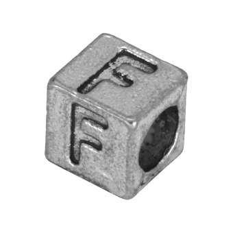 Buchstabenperle "F", Würfel, metall, silberfarben Buchstabenperle "F", Würfel, metall, silberfarben
