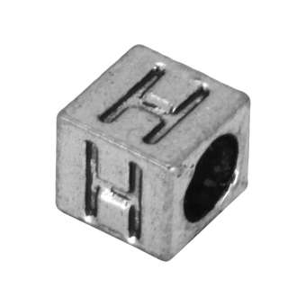 Buchstabenperle "H", Würfel, metall, silberfarben Buchstabenperle "H", Würfel, metall, silberfarben