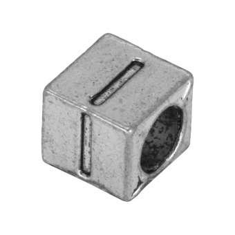 Buchstabenperle "I", Würfel, metall, silberfarben Buchstabenperle "I", Würfel, metall, silberfarben