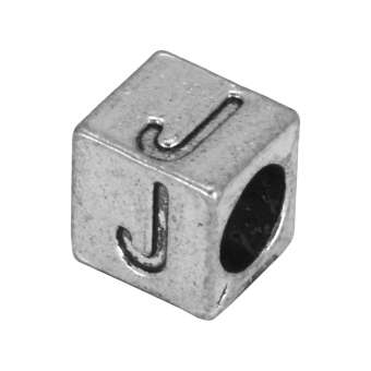 Buchstabenperle "J", Würfel, metall, silberfarben Buchstabenperle "J", Würfel, metall, silberfarben