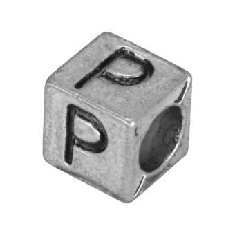 Buchstabenperle "P", Würfel, metall, silberfarben Buchstabenperle "P", Würfel, metall, silberfarben