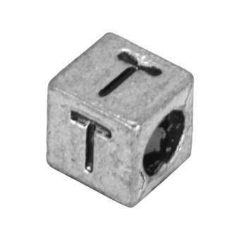 Buchstabenperle "T", Würfel, metall, silberfarben Buchstabenperle "T", Würfel, metall, silberfarben