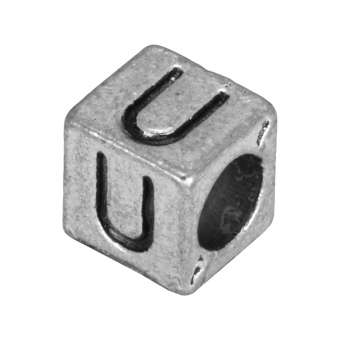 Buchstabenperle "U", Würfel, metall, silberfarben Buchstabenperle "U", Würfel, metall, silberfarben
