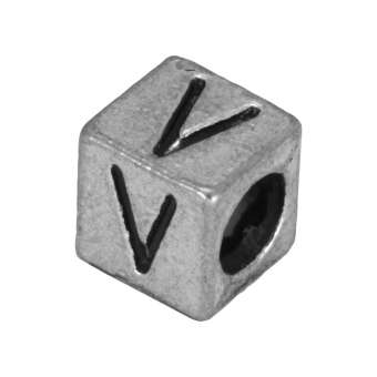 Buchstabenperle "V", Würfel, metall, silberfarben Buchstabenperle "V", Würfel, metall, silberfarben