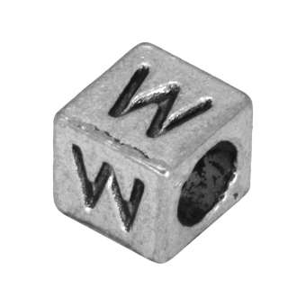 Buchstabenperle "W", Würfel, metall, silberfarben Buchstabenperle "W", Würfel, metall, silberfarben