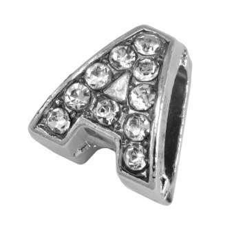 Buchstabenperle "A" mit Strass, silberfarben Buchstabenperle "A" mit Strass, silberfarben