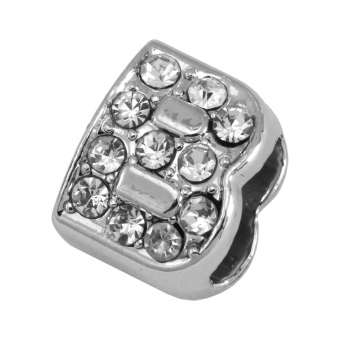 Buchstabenperle "B" mit Strass, silberfarben Buchstabenperle "B" mit Strass, silberfarben