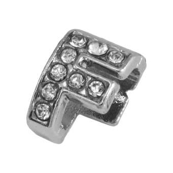 Buchstabenperle "F" mit Strass, silberfarben Buchstabenperle "F" mit Strass, silberfarben