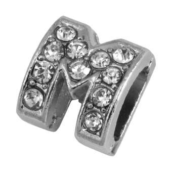Buchstabenperle "M" mit Strass, silberfarben Buchstabenperle "M" mit Strass, silberfarben