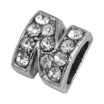 Buchstabenperle "N" mit Strass, silberfarben Buchstabenperle "N" mit Strass, silberfarben