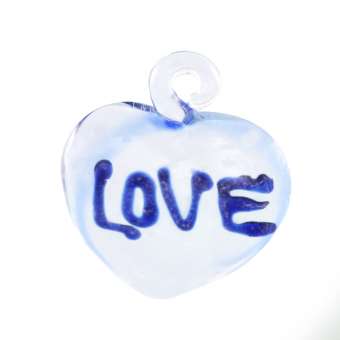 Glas, 25X24mm, Herz, transparent (blau) 