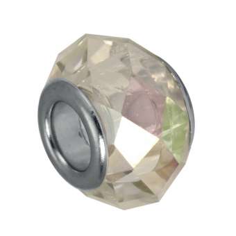 Großlochperle, 14X8mm, Metall, transparent AB 