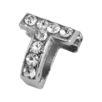 Buchstabenperle "T" mit Strass, silberfarben Buchstabenperle "T" mit Strass, silberfarben