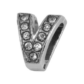Buchstabenperle "V" mit Strass, silberfarben Buchstabenperle "V" mit Strass, silberfarben
