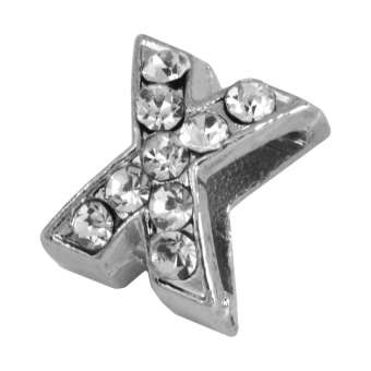 Buchstabenperle "X" mit Strass, silberfarben Buchstabenperle "X" mit Strass, silberfarben
