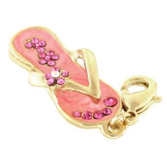 Anhänger mit Strass, 12X24mm, Flip Flop, goldfarben hellgoldfarben
