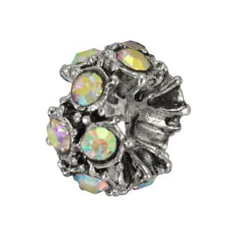 Großlochperle mit Strass, 12X8mm, Metall, silberfarben 