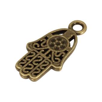 Metallanhänger 'Fatimahand', 26mm, bronzefarben 