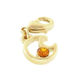 Anhänger mit Strass, 10X10mm, Mond, goldfarben hellgoldfarben