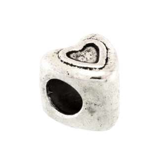 Großlochperle aus Metall, 9X9mm, Herz, silberfarben silberfarben