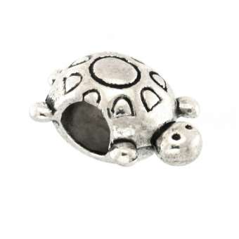 Großlochperle aus Metall, 10X14mm, Schildkröte, silberfarben silberfarben
