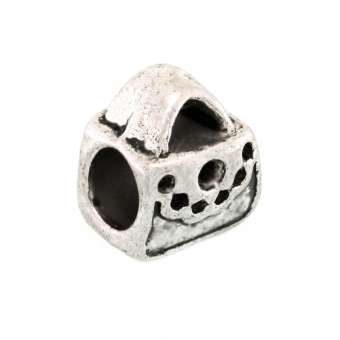 Großlochperle aus Metall, 9X10mm, Tasche, silberfarben silberfarben