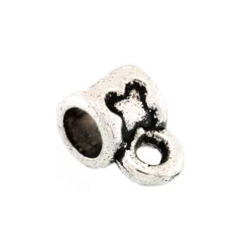 Großlochperle mit Anhängerhalter, 7X7mm, rund, silberfarben silberfarben