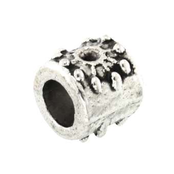 Großlochperle mit Ornament, 8X9mm, Zylinder, silberfarben silberfarben