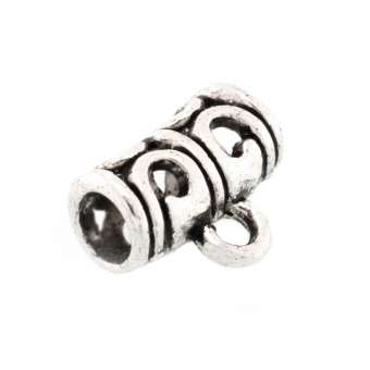 Metallperle mit Anhängerhalter, 12X5mm, Zylinder, silberfarben silberfarben