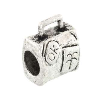 Großlochperle aus Metall, 9X12mm, Koffer, silberfarben silberfarben