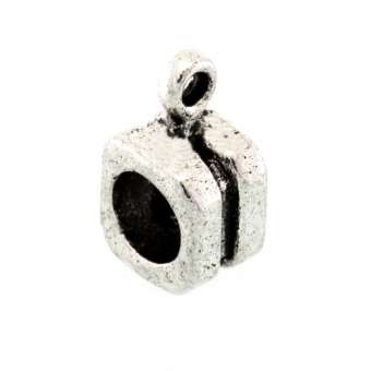 Großlochperle mit Anhängerhalter, 5X7mm, rechteckig, silberfarben silberfarben