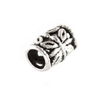 Großlochperle aus Metall, 10X5mm, Zylinder, silberfarben 