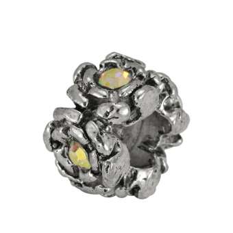 Großlochperle mit Strass, 11X7mm, Metall, silberfarben 