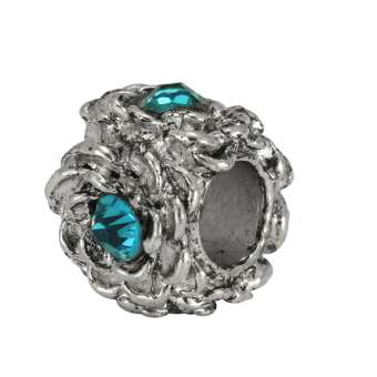Großlochperle mit Strass, 10X6mm, Metall, silberfarben 