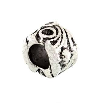 Großlochperle mit Ornament, 7X10mm, rund, silberfarben silberfarben