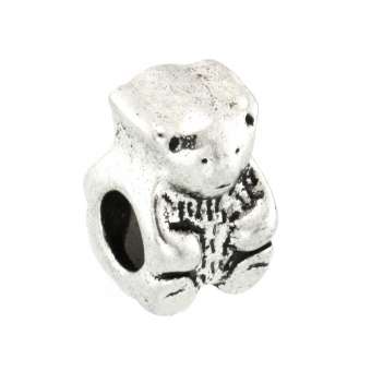 Großlochperle aus Metall, 8X13mm, Teddy Bär, silberfarben silberfarben
