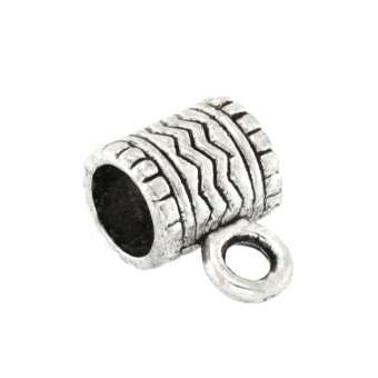 Großlochperle mit Anhängerhalter, 8X7mm, Zylinder, silberfarben 