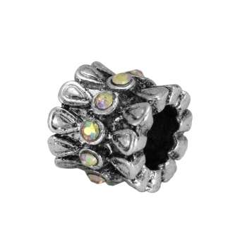 Großlochperle mit Strass, 10X8mm, Metall, silberfarben 