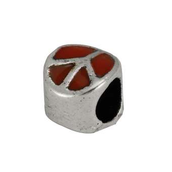 Großlochperle "peace", 7X7mm, Metall, silberfarben 